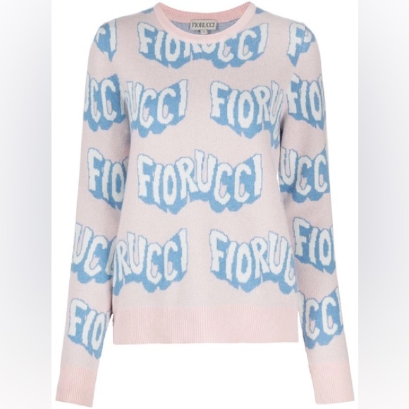 Fiorucci pink and blue wavy logo crew neck jumper